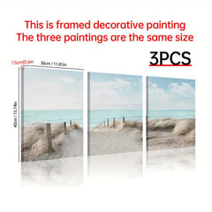 3pcs Nordic Style Canvas Paintings Beach Paths Sea Views Posters 30x39cm
