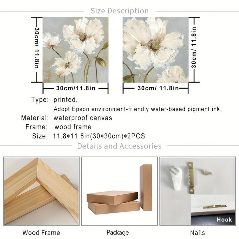 2pcs Floral Decorative Paintings for Home Living Room Office Wall