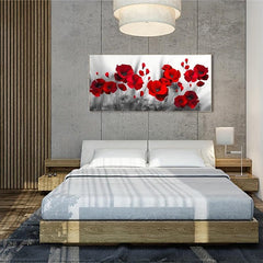Gray Background Red Poppy And Rose Wall Canvas Painting