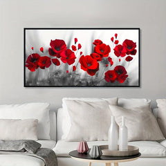 Gray Background Red Poppy And Rose Wall Canvas Painting