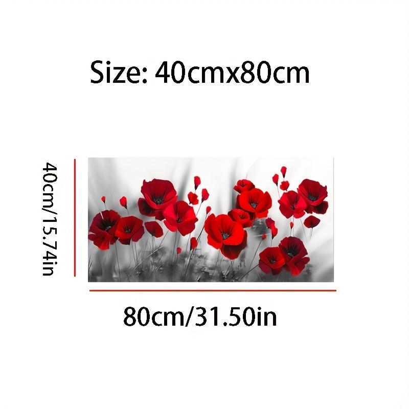 Gray Background Red Poppy And Rose Wall Canvas Painting