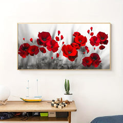 Gray Background Red Poppy And Rose Wall Canvas Painting
