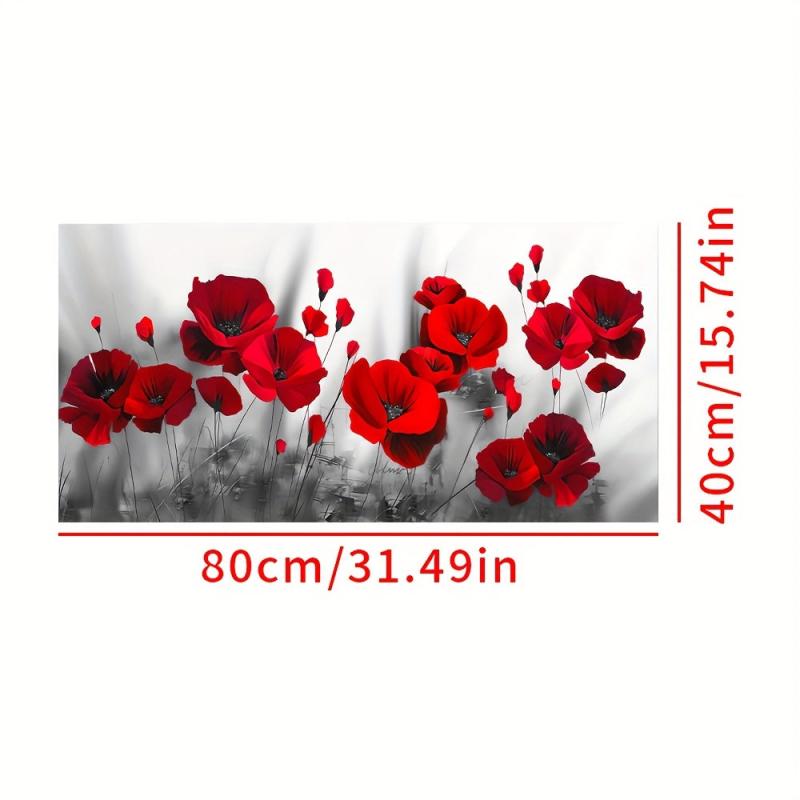 Gray Background Red Poppy And Rose Wall Canvas Painting