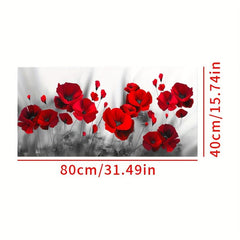 Gray Background Red Poppy And Rose Wall Canvas Painting
