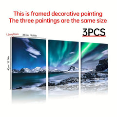 3pcs Framed Aurora Landscape Canvas Printed Wall Decorative Painting