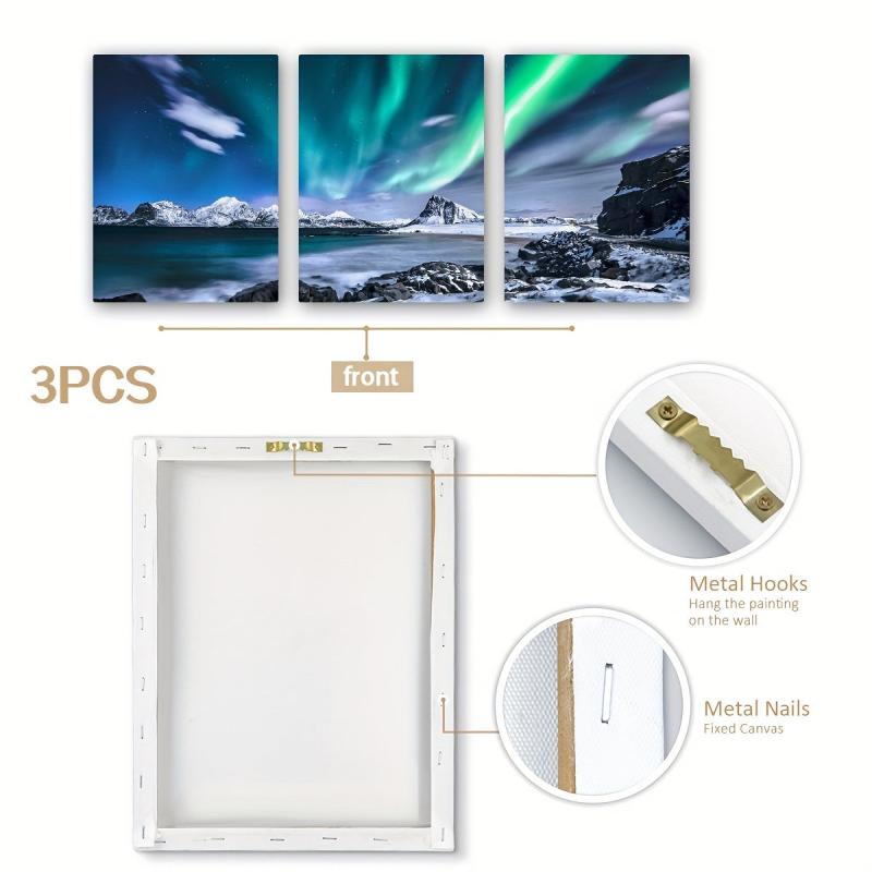 3pcs Framed Aurora Landscape Canvas Printed Wall Decorative Painting
