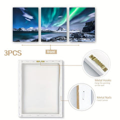 3pcs Framed Aurora Landscape Canvas Printed Wall Decorative Painting