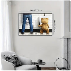 Canvas Poster Modern Art Funny Teddy Bear And Man In The Toilet Poster