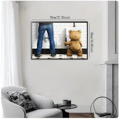 Canvas Poster Modern Art Funny Teddy Bear And Man In The Toilet Poster
