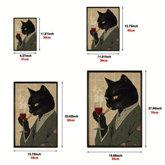 Vintage Cat Poster Japanese Cat Art Canvas Wall Painting