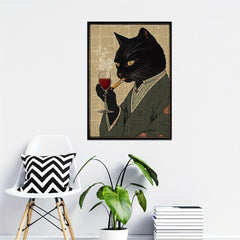 Vintage Cat Poster Japanese Cat Art Canvas Wall Painting