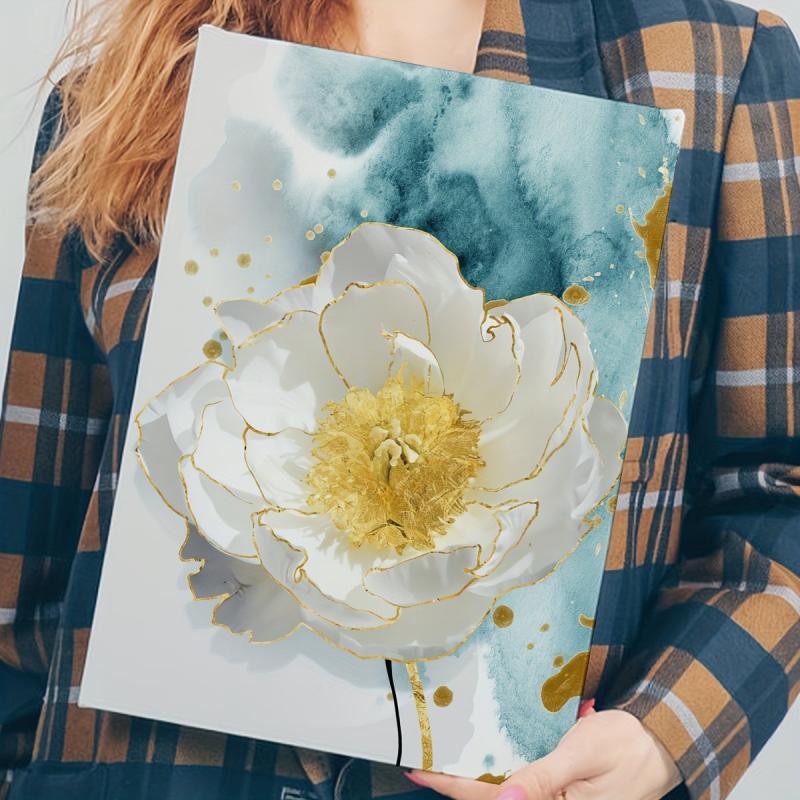 Framed Nordic Modern Style Floral Painting with Ink Wash Background