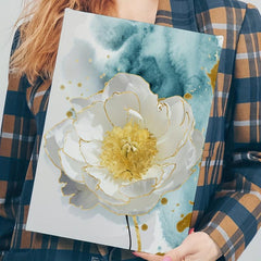 Framed Nordic Modern Style Floral Painting with Ink Wash Background