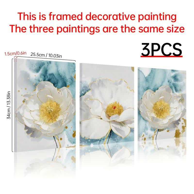 Framed Nordic Modern Style Floral Painting with Ink Wash Background