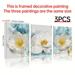 Framed Nordic Modern Style Floral Painting with Ink Wash Background