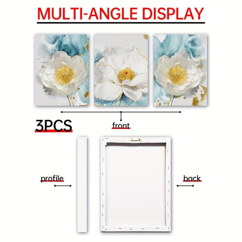 Framed Nordic Modern Style Floral Painting with Ink Wash Background