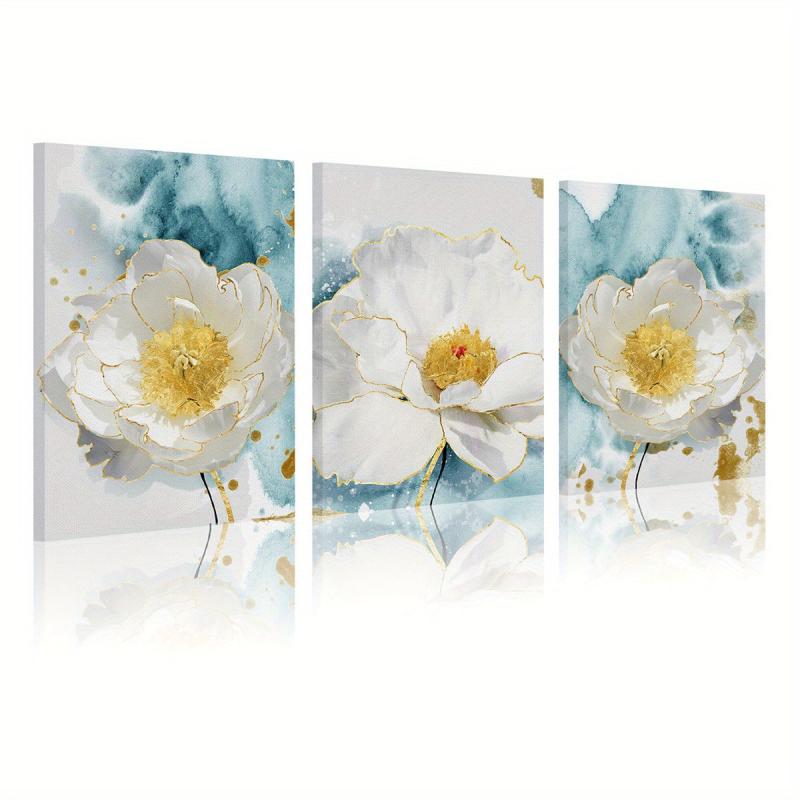 Framed Nordic Modern Style Floral Painting with Ink Wash Background