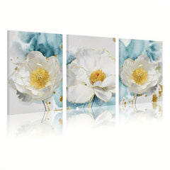 Framed Nordic Modern Style Floral Painting with Ink Wash Background