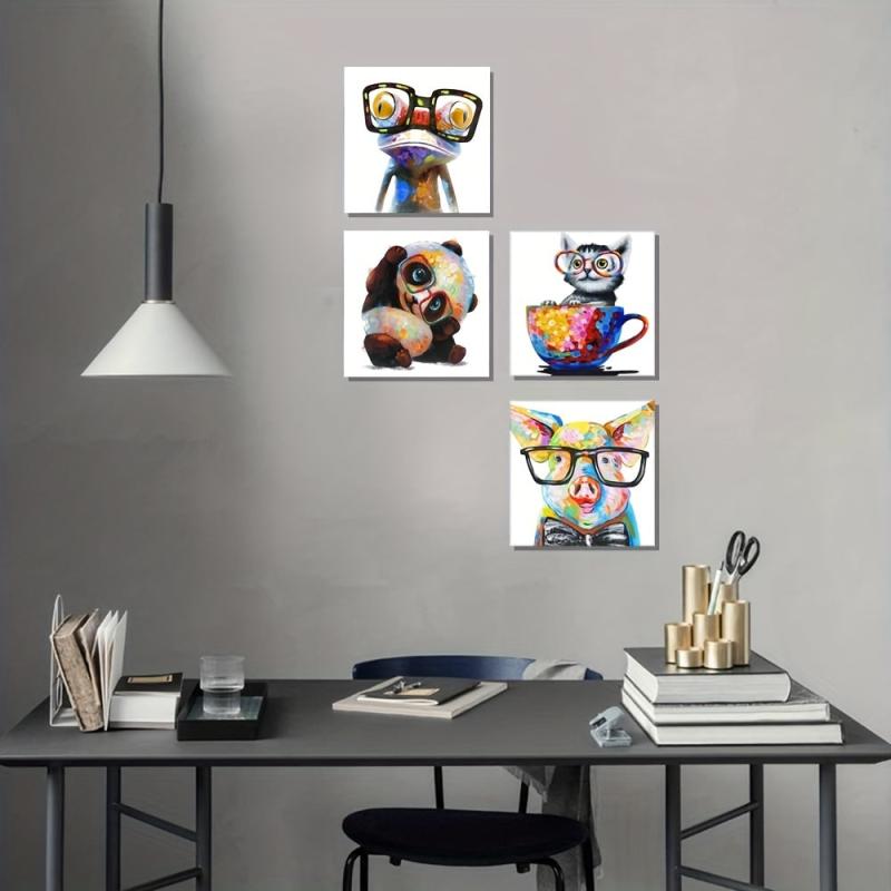 Animal Pictures Wall Art Set - Dog Panda Happy Frog Pig Glasses Artwork