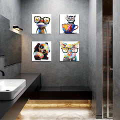 Animal Pictures Wall Art Set - Dog Panda Happy Frog Pig Glasses Artwork