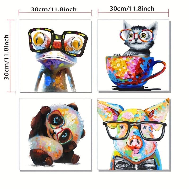 Animal Pictures Wall Art Set - Dog Panda Happy Frog Pig Glasses Artwork