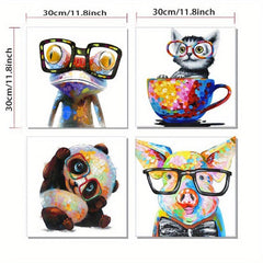 Animal Pictures Wall Art Set - Dog Panda Happy Frog Pig Glasses Artwork