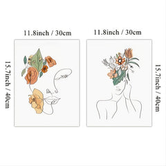 3pcs Abstract Girl Figure Line Canvas Paintings