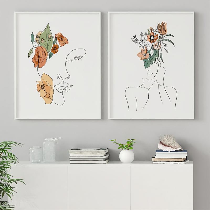 3pcs Abstract Girl Figure Line Canvas Paintings