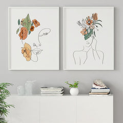 3pcs Abstract Girl Figure Line Canvas Paintings