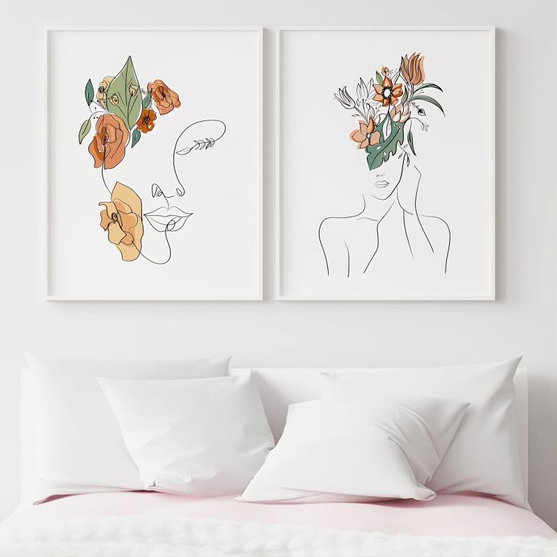 3pcs Abstract Girl Figure Line Canvas Paintings