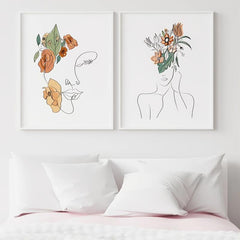 3pcs Abstract Girl Figure Line Canvas Paintings
