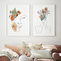 3pcs Abstract Girl Figure Line Canvas Paintings