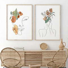 3pcs Abstract Girl Figure Line Canvas Paintings