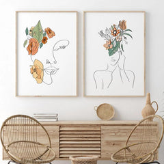 3pcs Abstract Girl Figure Line Canvas Paintings