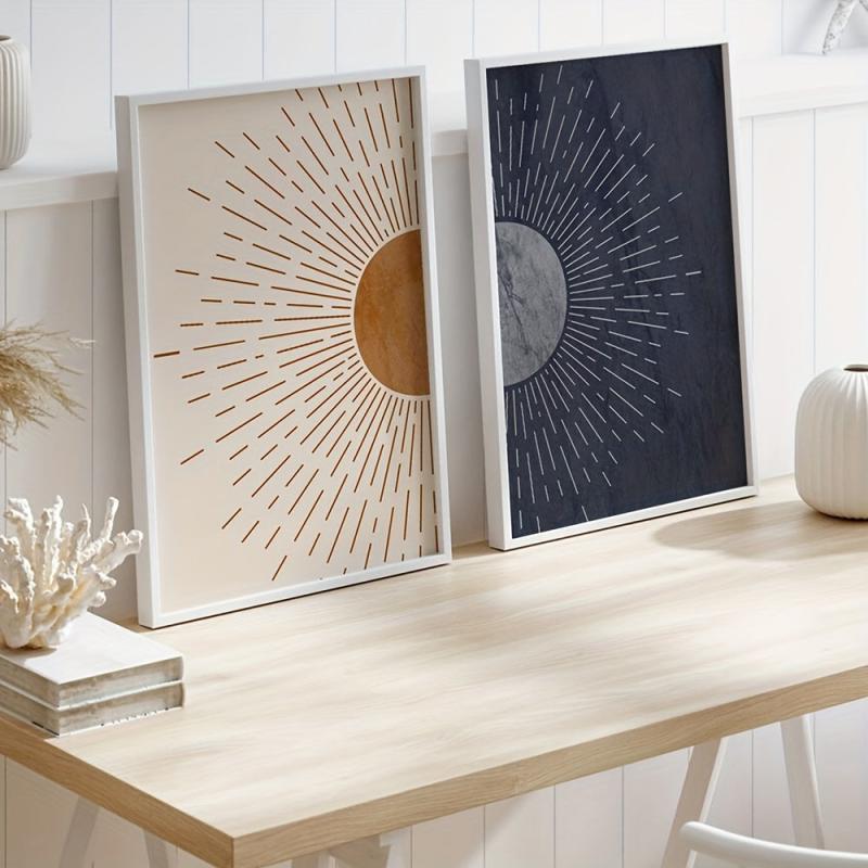 Canvas Poster Moon Sun Mid Century Bohemian Painting Modern Art
