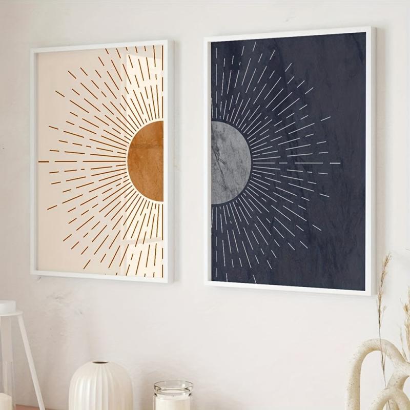 Canvas Poster Moon Sun Mid Century Bohemian Painting Modern Art