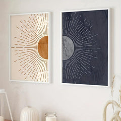 Canvas Poster Moon Sun Mid Century Bohemian Painting Modern Art