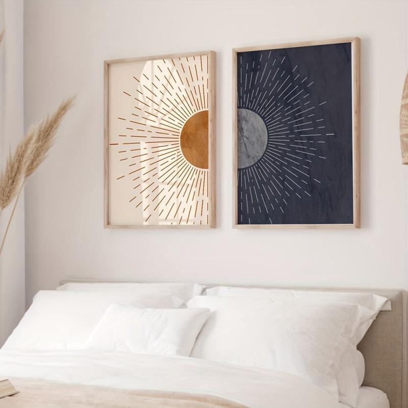 Canvas Poster Moon Sun Mid Century Bohemian Painting Modern Art