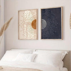 Canvas Poster Moon Sun Mid Century Bohemian Painting Modern Art