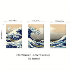 3pcs Kanagawa Chong Langli Canvas Paintings HD Ukiyos Printmaking Wall Art