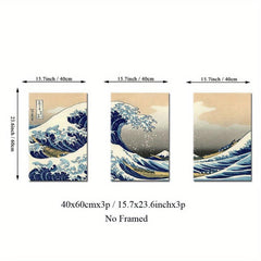 3pcs Kanagawa Chong Langli Canvas Paintings HD Ukiyos Printmaking Wall Art