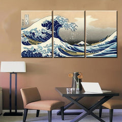 3pcs Kanagawa Chong Langli Canvas Paintings HD Ukiyos Printmaking Wall Art