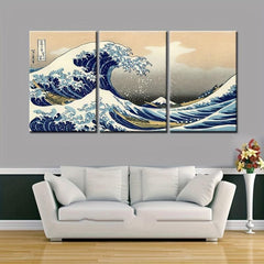 3pcs Kanagawa Chong Langli Canvas Paintings HD Ukiyos Printmaking Wall Art