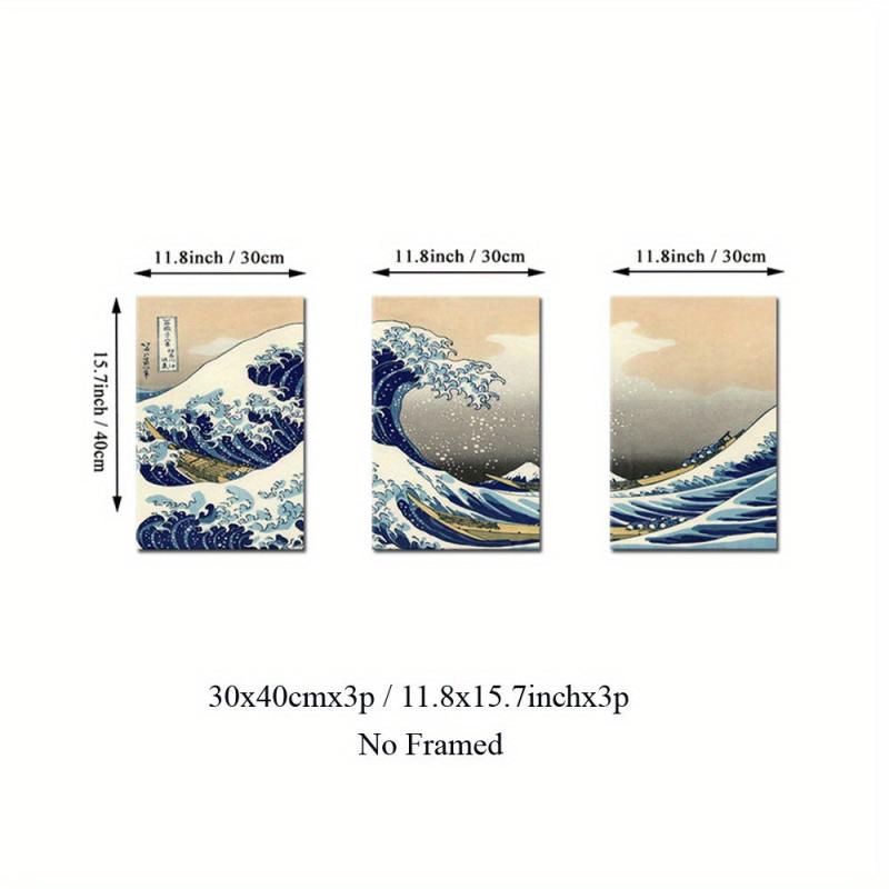 3pcs Kanagawa Chong Langli Canvas Paintings HD Ukiyos Printmaking Wall Art