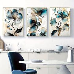 3pcs Flowers Wall Poster Foil Print Marble Pattern Art Canvas Wall Art
