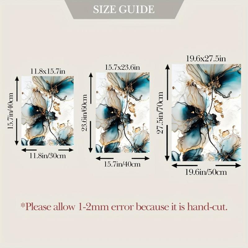 3pcs Flowers Wall Poster Foil Print Marble Pattern Art Canvas Wall Art