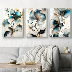3pcs Flowers Wall Poster Foil Print Marble Pattern Art Canvas Wall Art