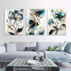 3pcs Flowers Wall Poster Foil Print Marble Pattern Art Canvas Wall Art