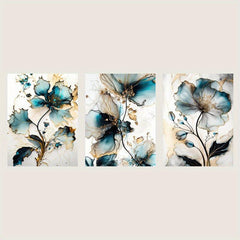 3pcs Flowers Wall Poster Foil Print Marble Pattern Art Canvas Wall Art