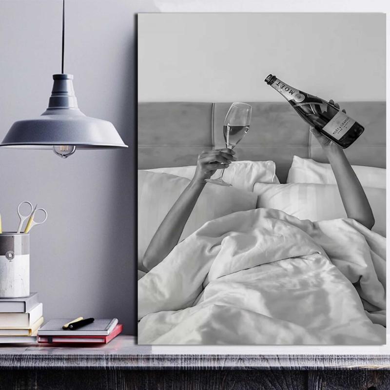 Woman Drinking Wine In Bed Poster Print Feminist Poster